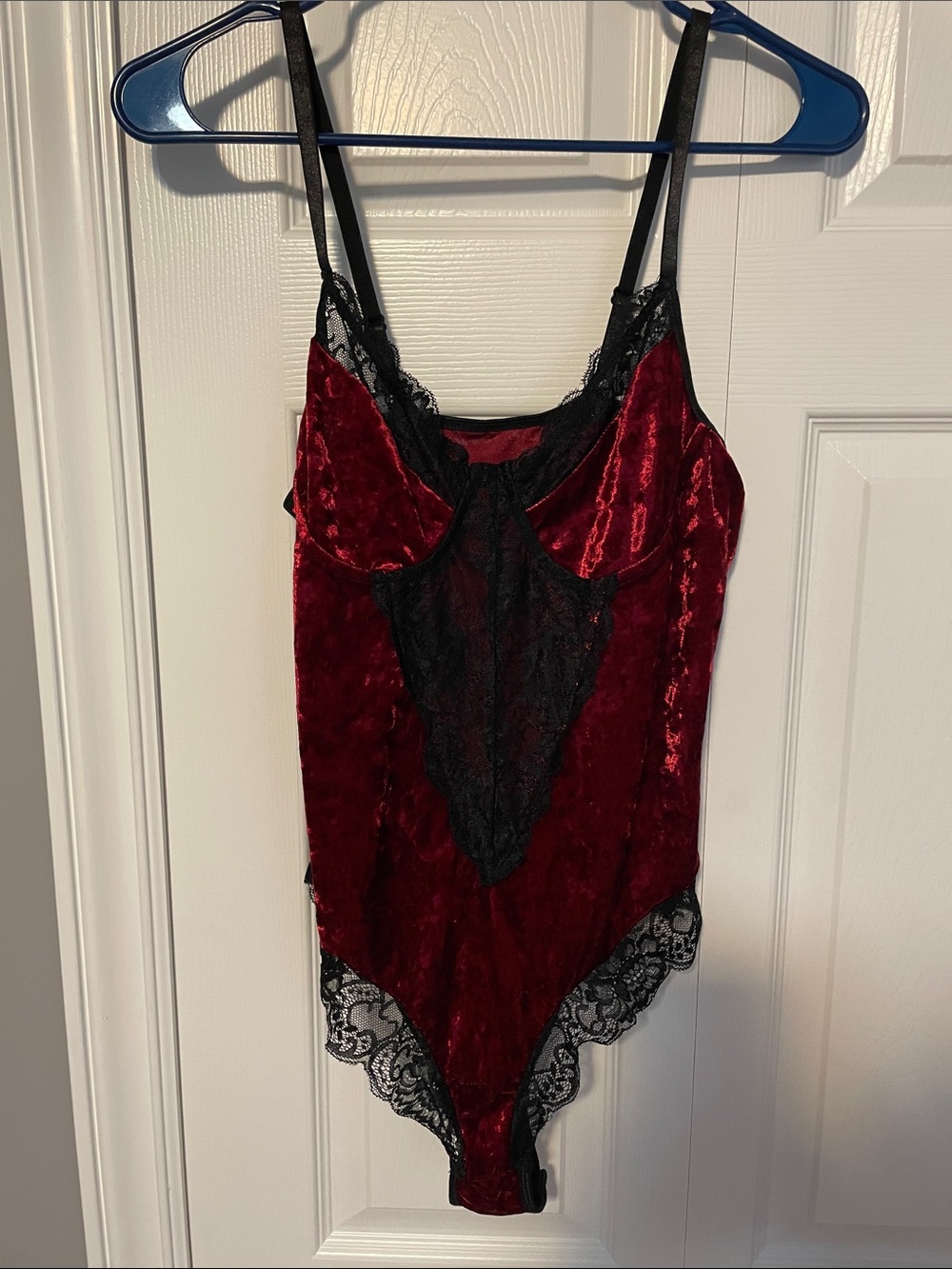 Red Velvet & Black Lace Bodysuit - Women Intimates Lingerie